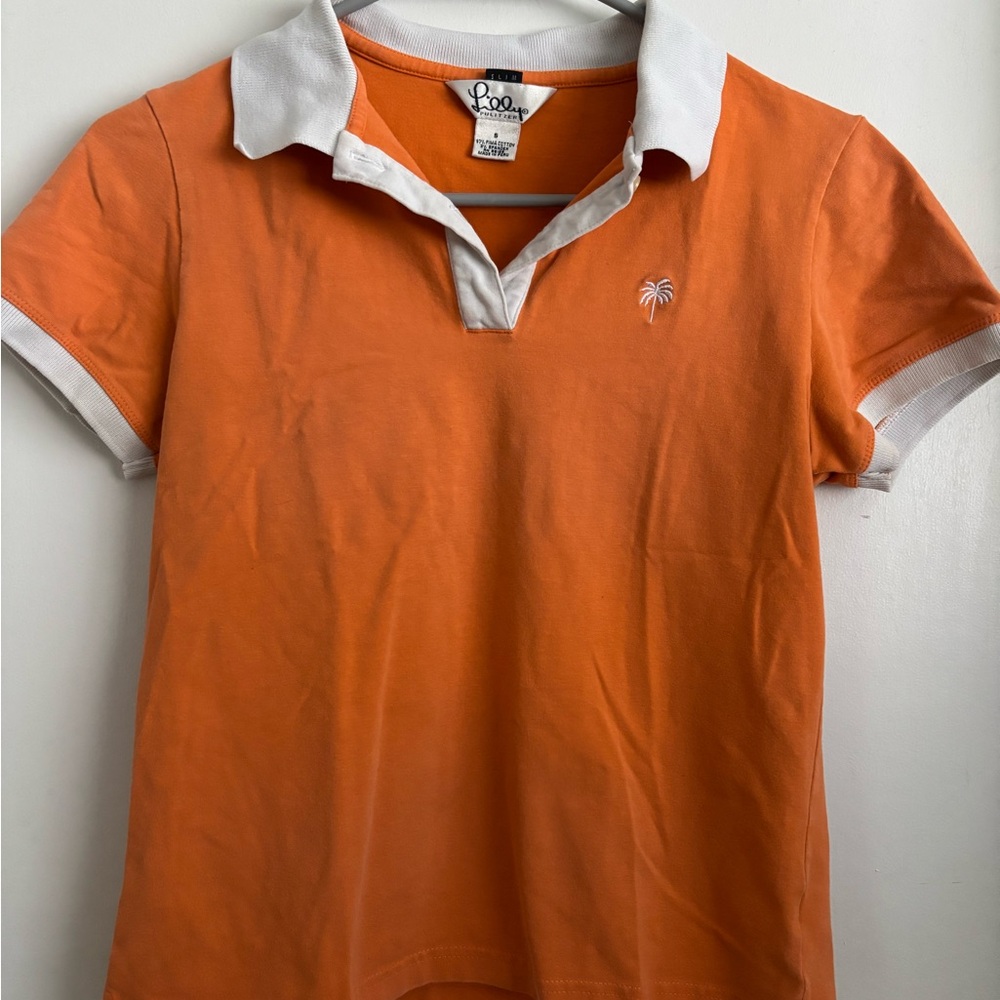 Lilly Pulitzer Orange Polo with White Collar